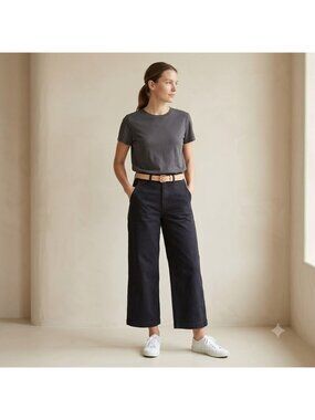 Everlane The Wide Leg Crop Pant 0 Regular Navy High Rise Twill Edgy Minimalist